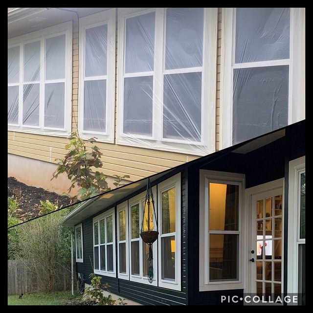 before and after black house with white accents