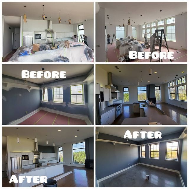 before and after blue room with white accents