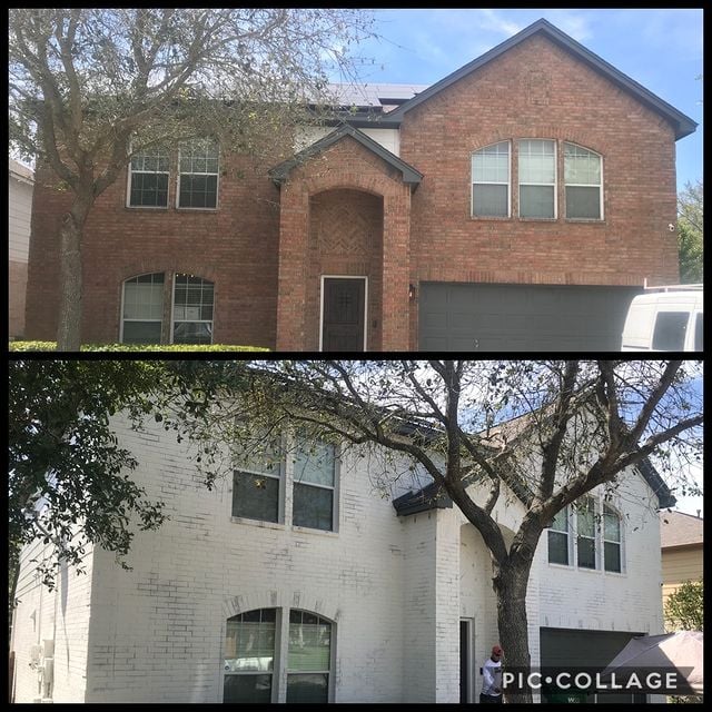 before and after brick house lime washed