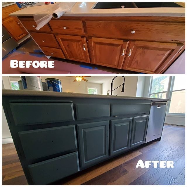 before and after navy kitchen island