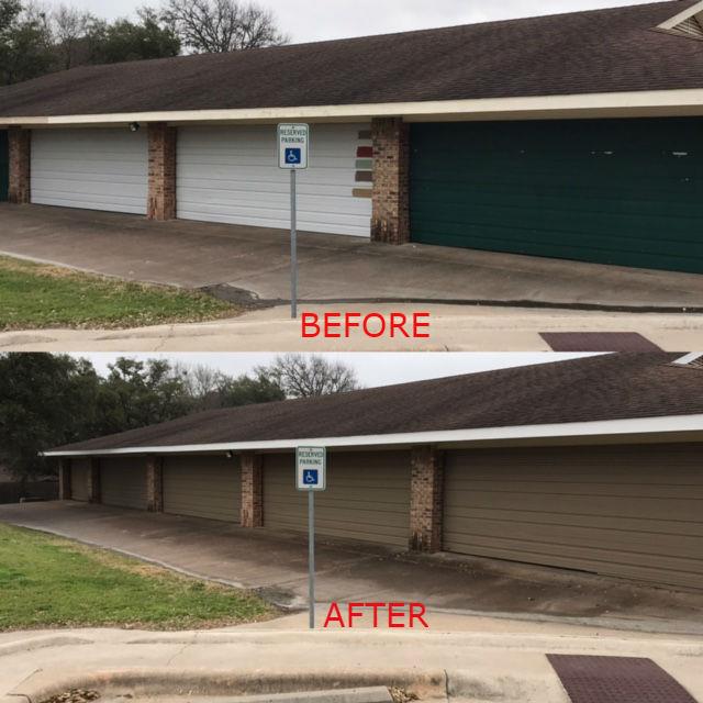 before and after paint job of a storage unit