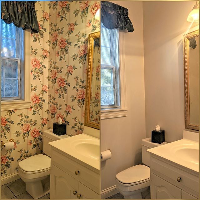 before and after white bathroom