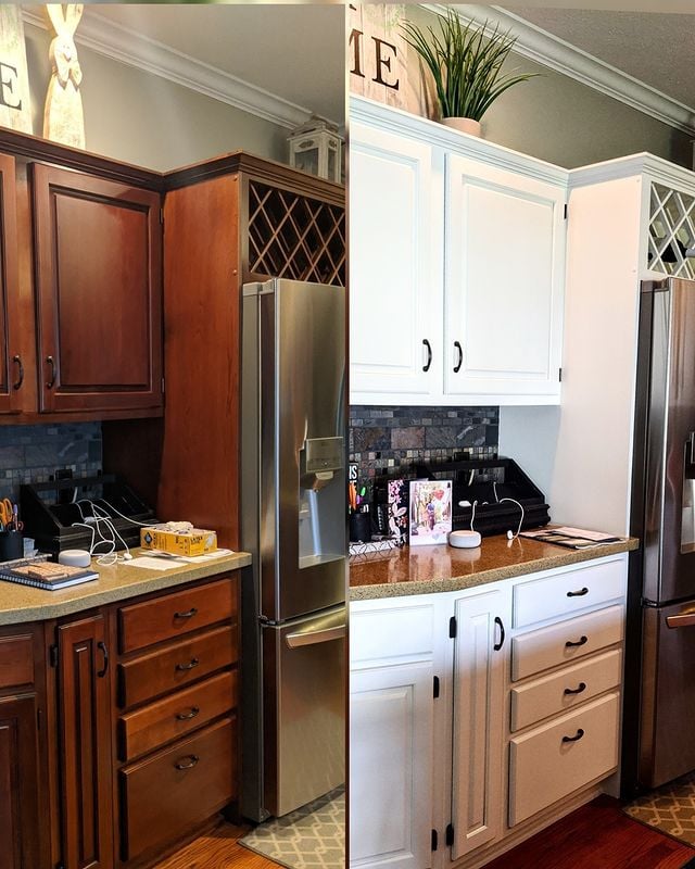 before and after white cabinets