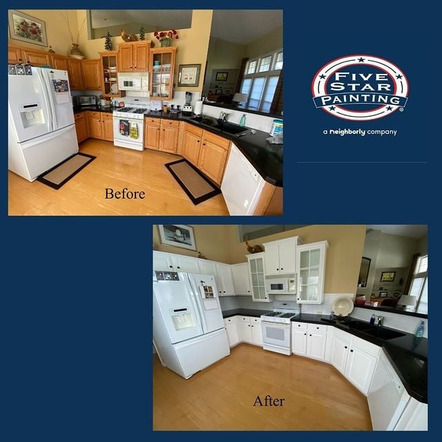 before and after white kitchen cabinets and black counters