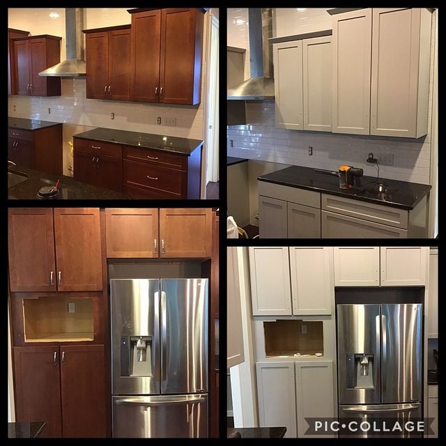 before and after white kitchen cabinets with black counters