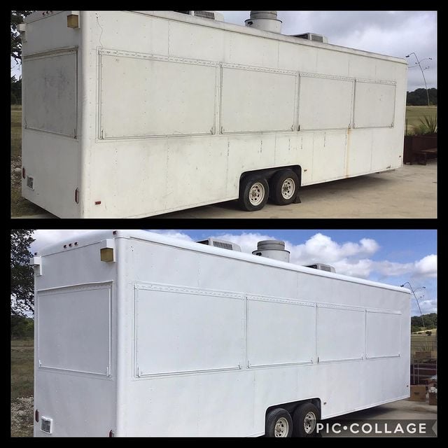 before and after white truck repainted