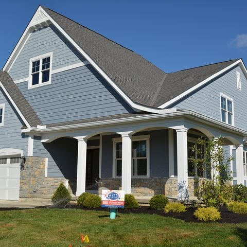 blue house with white trim