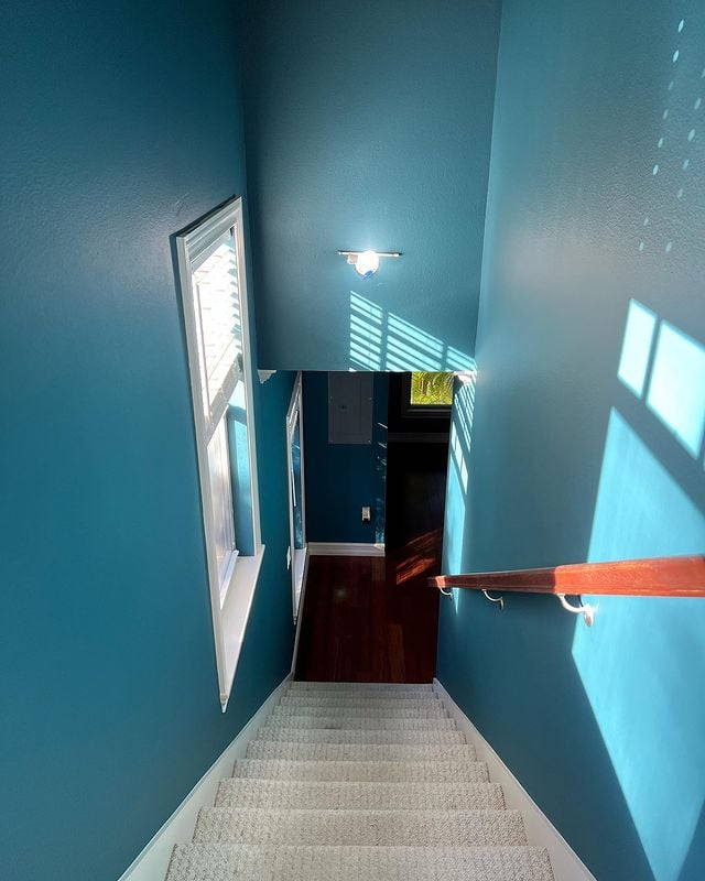 blue painted stairwell