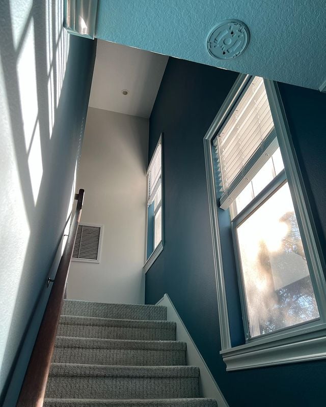 blue painted stairwell