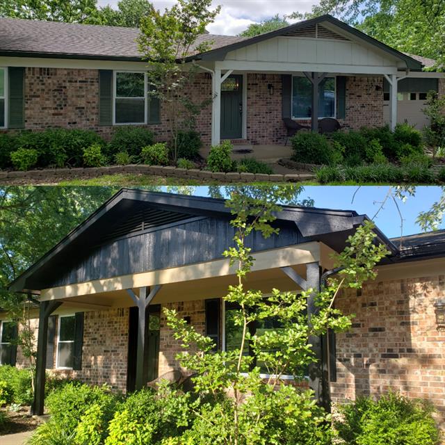 brick home and large bush in front yard