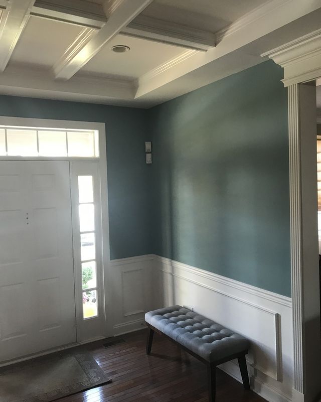 freshly painted green aqua entry way