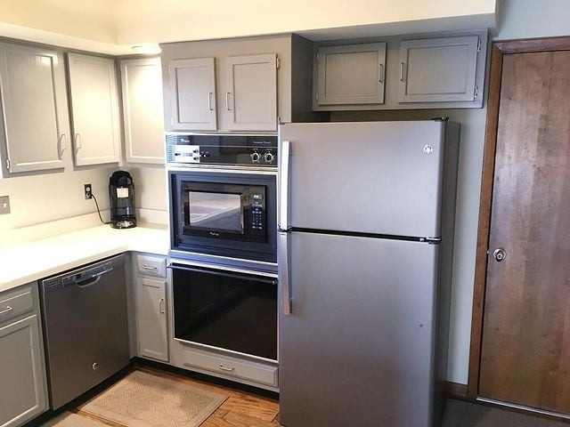 gray cabinets with appliances