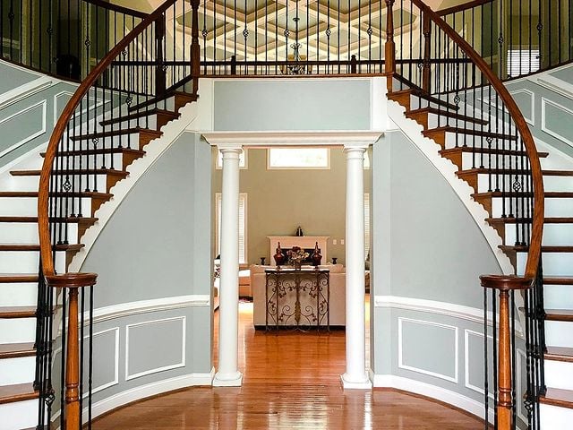 gray walls with white trim