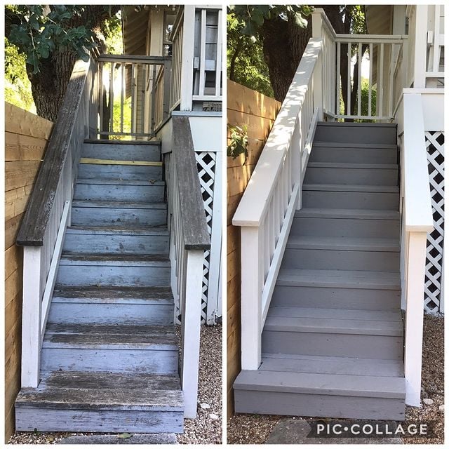 grey stairs with white accents