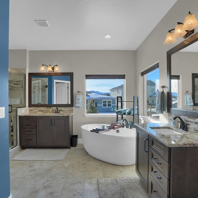 home bathroom with blue contrast wall