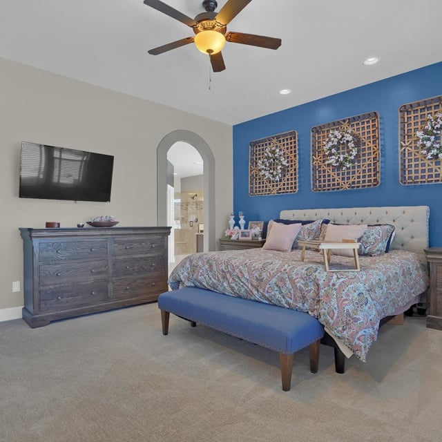 home bedroom with blue contrast wall