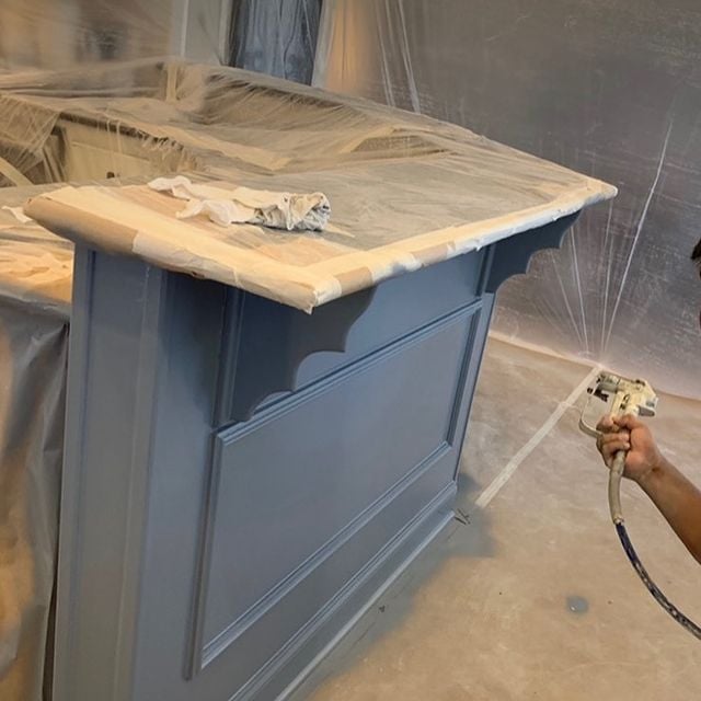 kitchen counter being painted