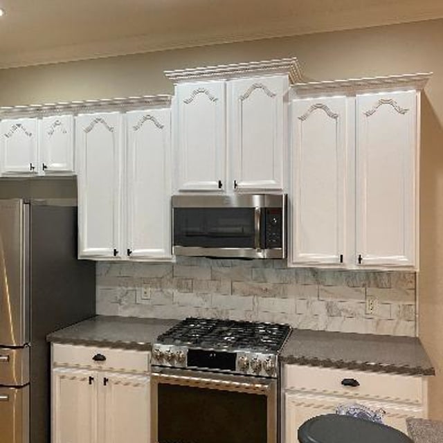 kitchen with white cabinets