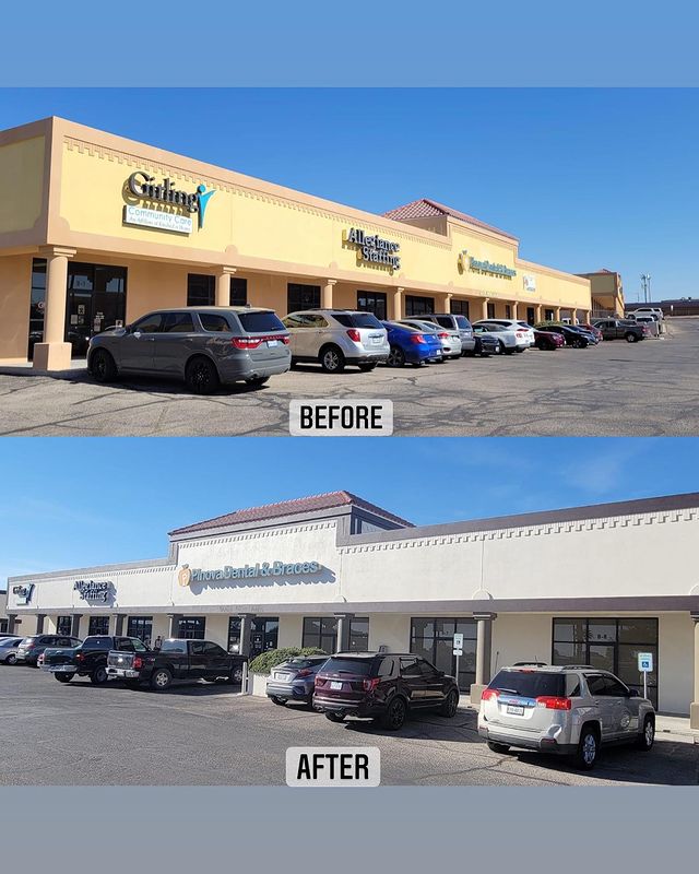 shopping center after white paint