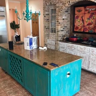 teal kitchen island