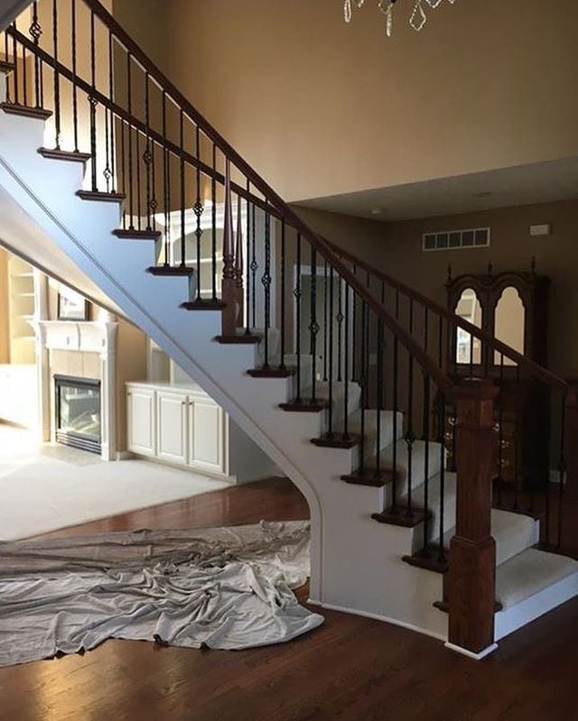 white and brown staircase