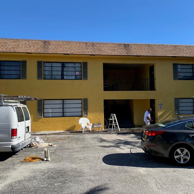 yellow apartment buildings