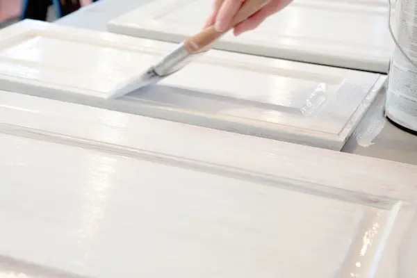 Freshly painted white cabinets.