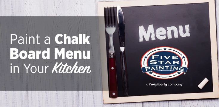 Blog title superimposed over a photo of a table on which sits a blackboard menu, Five Star Painting logo on the front of the menu.