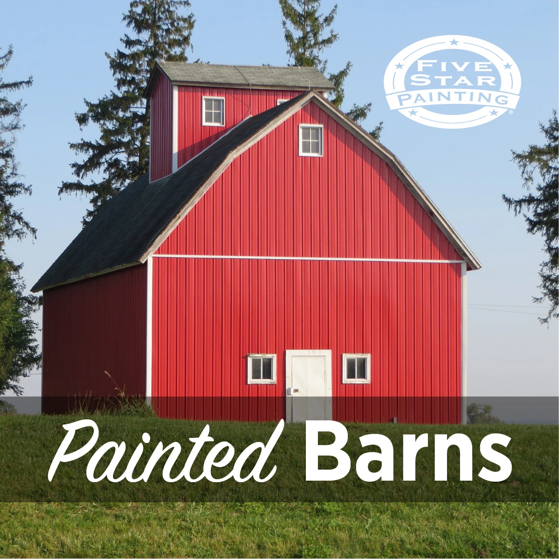Blog title superimposed over a photo of a red barn sitting on a green lawn, Five Star Painting logo in the top right.