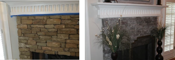 Interior fireplace brick painted texture gray.