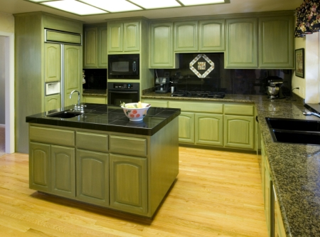 Olive Green Cabinets in a Kitchen Olive Green Cabinets in a Kitchen