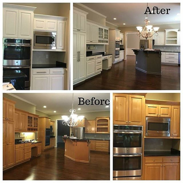 Before and After of Kitchen Cabinets Being Painted White Before and After of Kitchen Cabinets Being Painted White