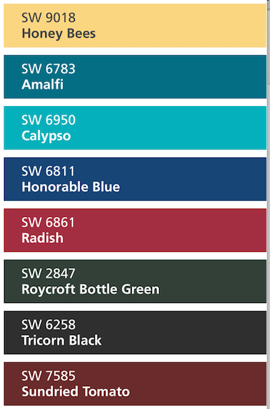 mardi gras mask color inspiration for the home List of colors, their title, and their color number.