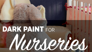 Blog title superimposed over a photo of a darkly colored baby nursery.