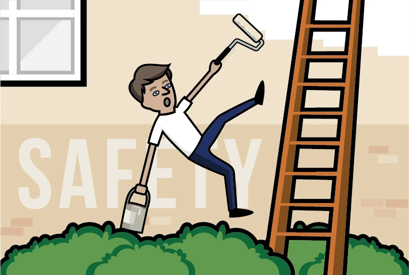 ladder safety Safety: Cartoon of a painting man falling from a ladder.