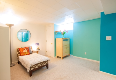 Basement Bedroom with Light Blue Accent Walls Basement Bedroom with Light Blue Accent Walls