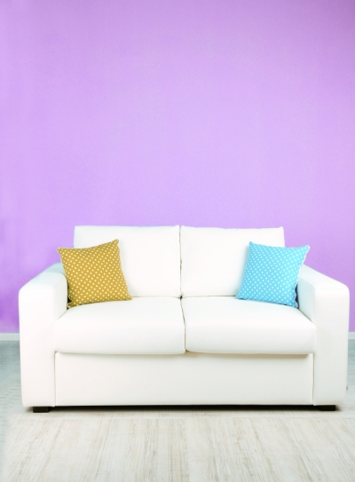 Pastel Purple Wall and White Couch Pastel Purple Wall and White Couch