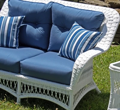 Outdoor Patio Furniture Care: Wicker Blue wicker couch for outdoor use