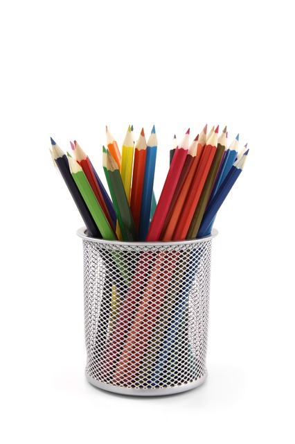 Colored Pencils in Silver Pencil Holder Colored Pencils in Silver Pencil Holder